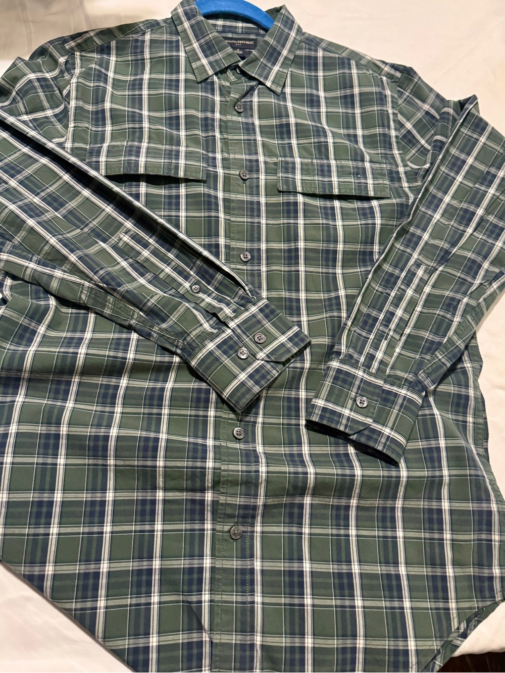 Banana Republic Green & Navy Plaid Button-Down Shirt